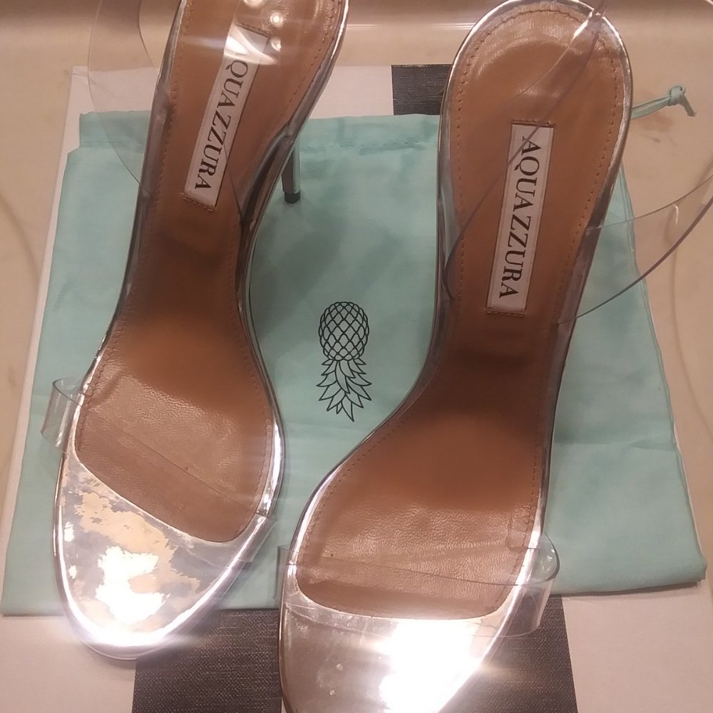 Aquazzura So Nude 105mm Metallic Plexi See-Through Sandals. Size 39. New. - Picture 4 of 11